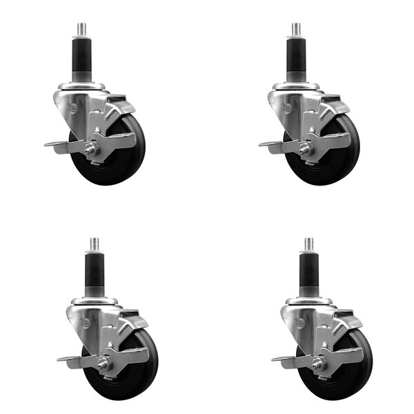 3-1/2'' Phenolic Swivel 1-1/8'' Expanding Stem Caster Set with Brake, 4PK